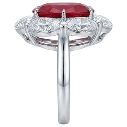 Red Ruby With Halo Natural Earth Mined Diamond Ring White Gold 14K 5.25 Ct Gemstone New