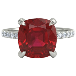 Red Ruby With Natural Earth Mined Diamonds 4.25 Carats Ring 14K White Gold