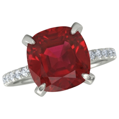 Red Ruby With Natural Earth Mined Diamonds 4.25 Carats Ring 14K White Gold