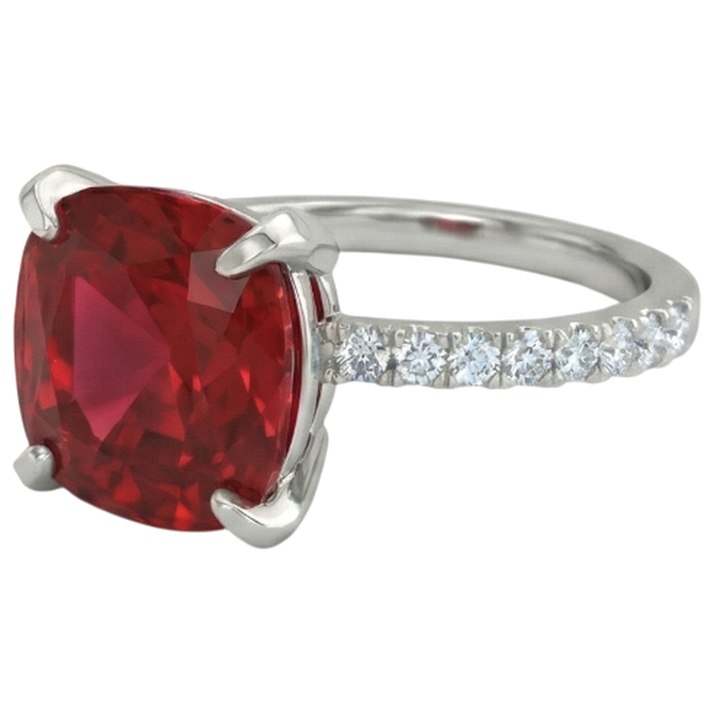 Red Ruby With Natural Earth Mined Diamonds 4.25 Carats Ring 14K White Gold