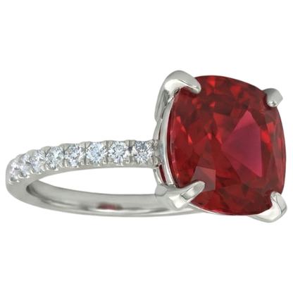 Red Ruby With Natural Earth Mined Diamonds 4.25 Carats Ring 14K White Gold