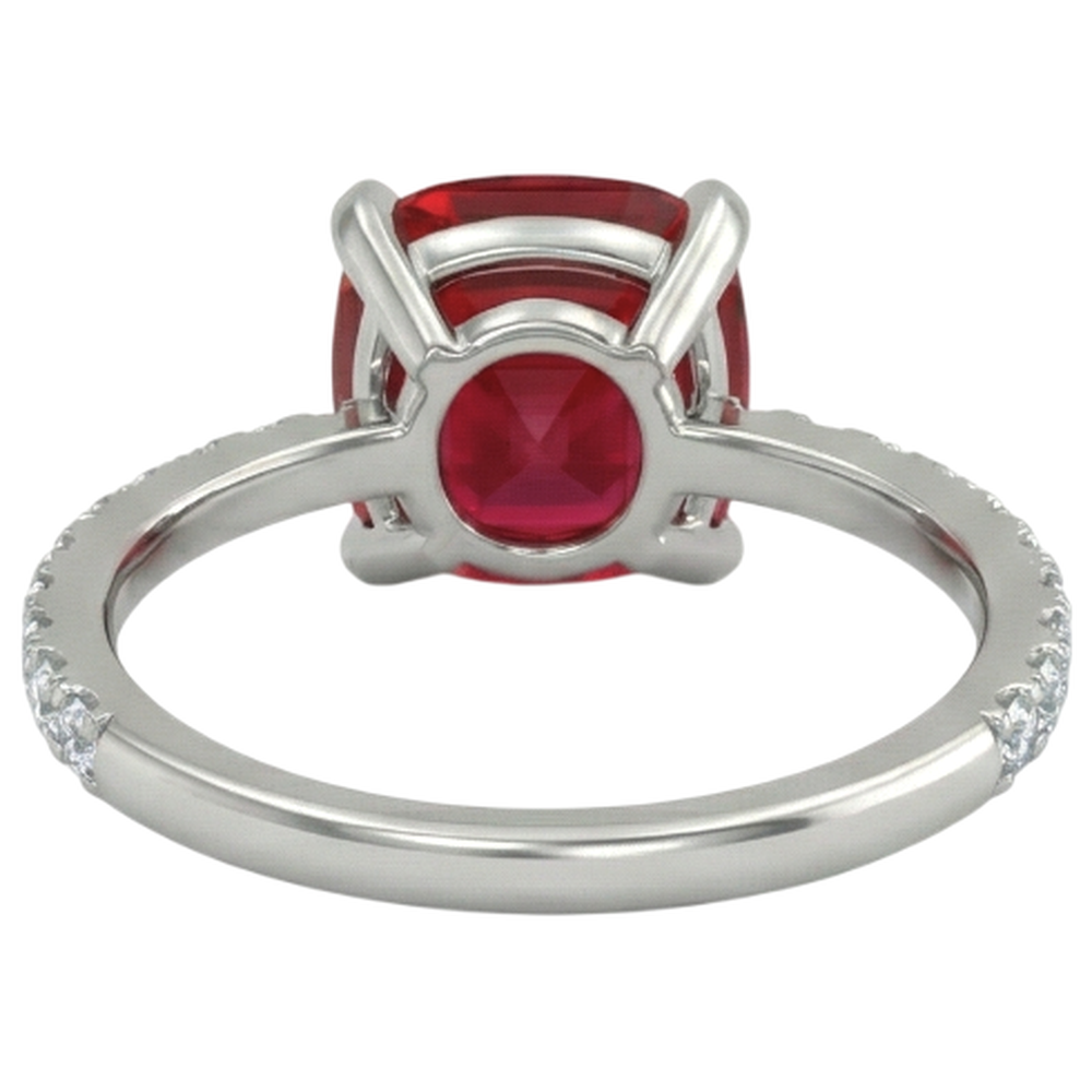Red Ruby With Natural Earth Mined Diamonds 4.25 Carats Ring 14K White Gold