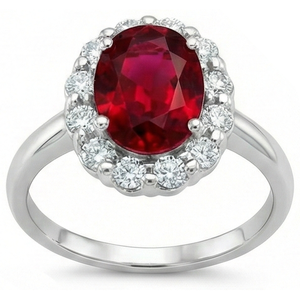 Red Ruby With Natural Earth Mined Diamonds 4.25 Ct Wedding Ring White Gold 14K