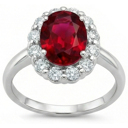 Red Ruby With Natural Earth Mined Diamonds 4.25 Ct Wedding Ring White Gold 14K