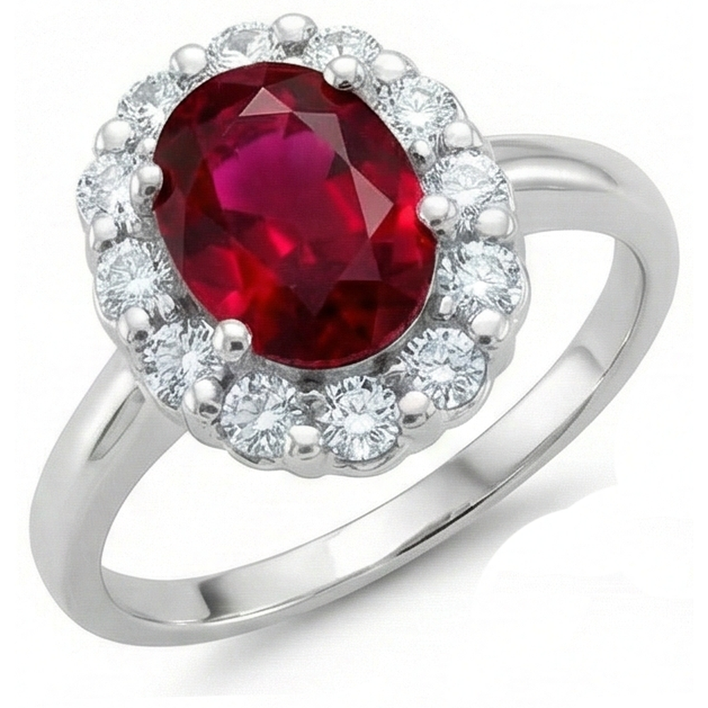 Red Ruby With Natural Earth Mined Diamonds 4.25 Ct Wedding Ring White Gold 14K