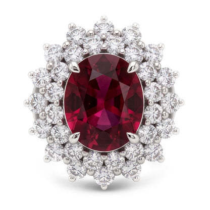 Red Tourmaline And Natural Earth Mined Diamonds 6.5 Ct Engagement Ring 14K Gold