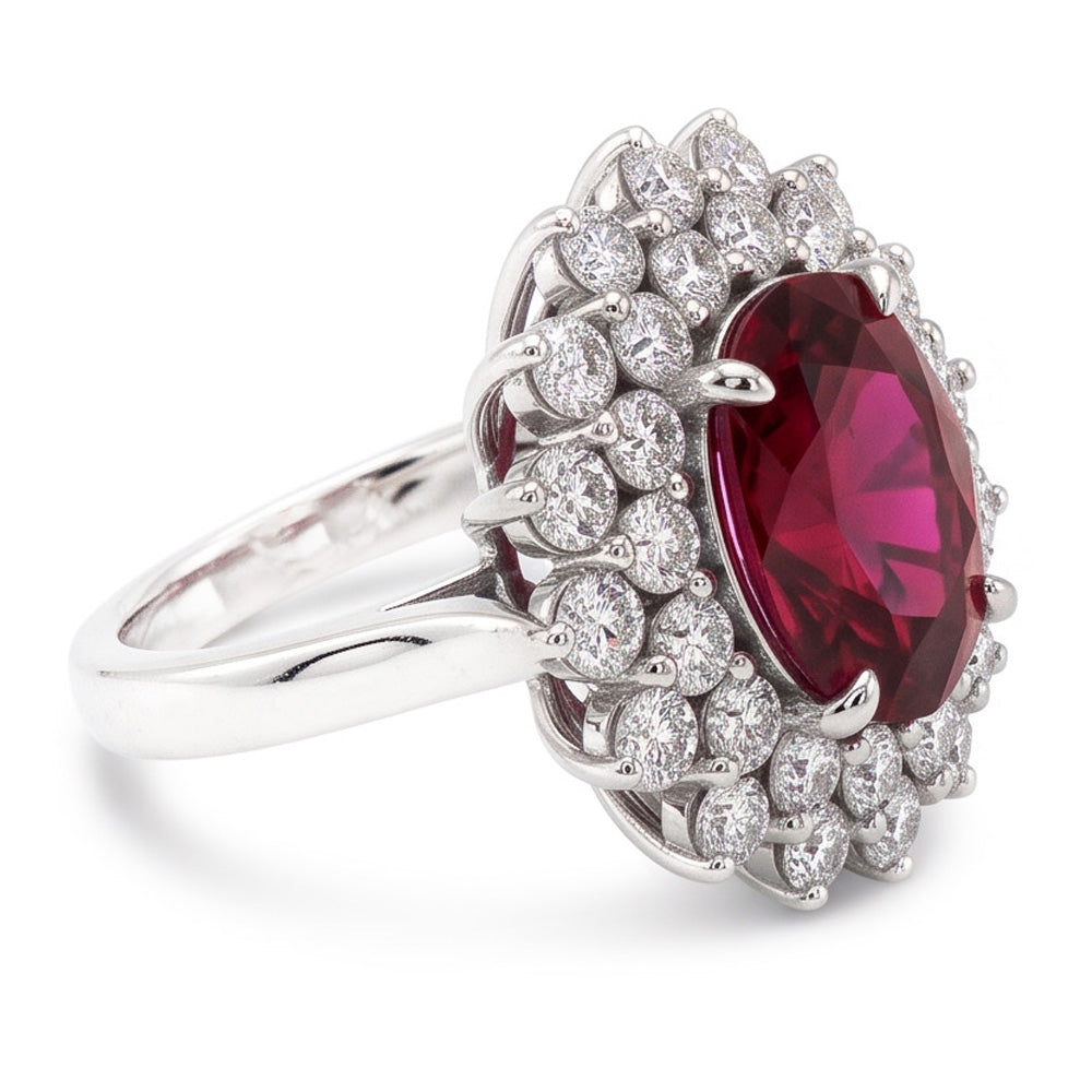 Red Tourmaline And Natural Earth Mined Diamonds 6.5 Ct Engagement Ring 14K Gold