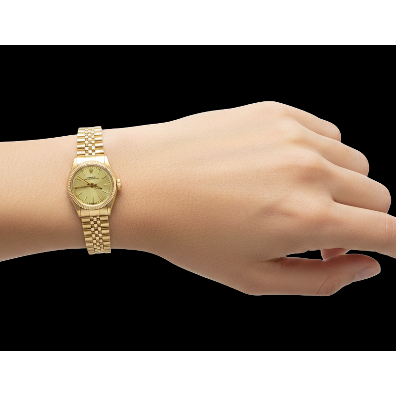 Rolex 24 mm Champagne Stick Dial Yellow Gold Watch