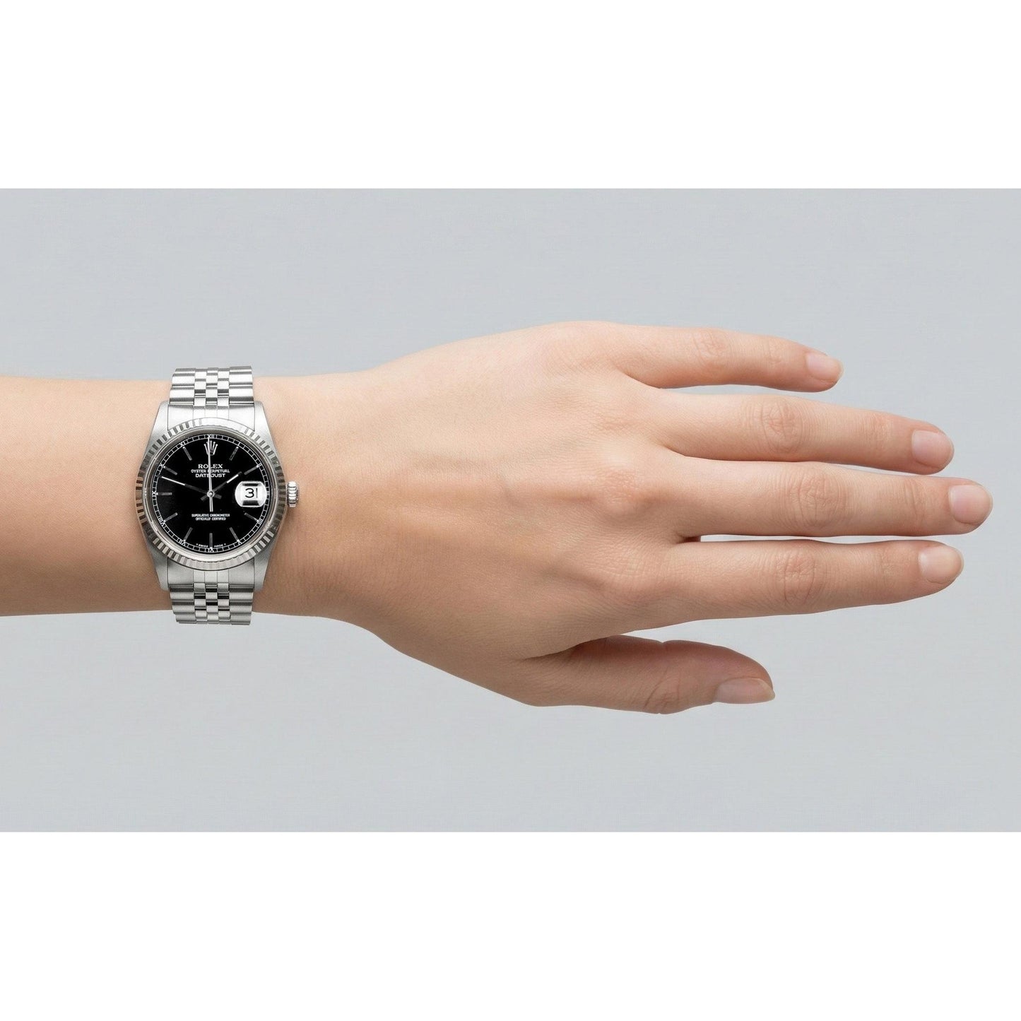 Rolex Date Just Mens 36mm Watch Black Stick Dial