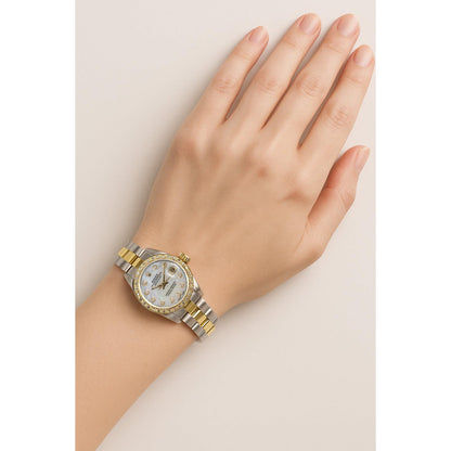 Rolex Datejust 26 mm White Mother Of Pearl Diamond Dial Two Tone Oyster Bracelet Watch