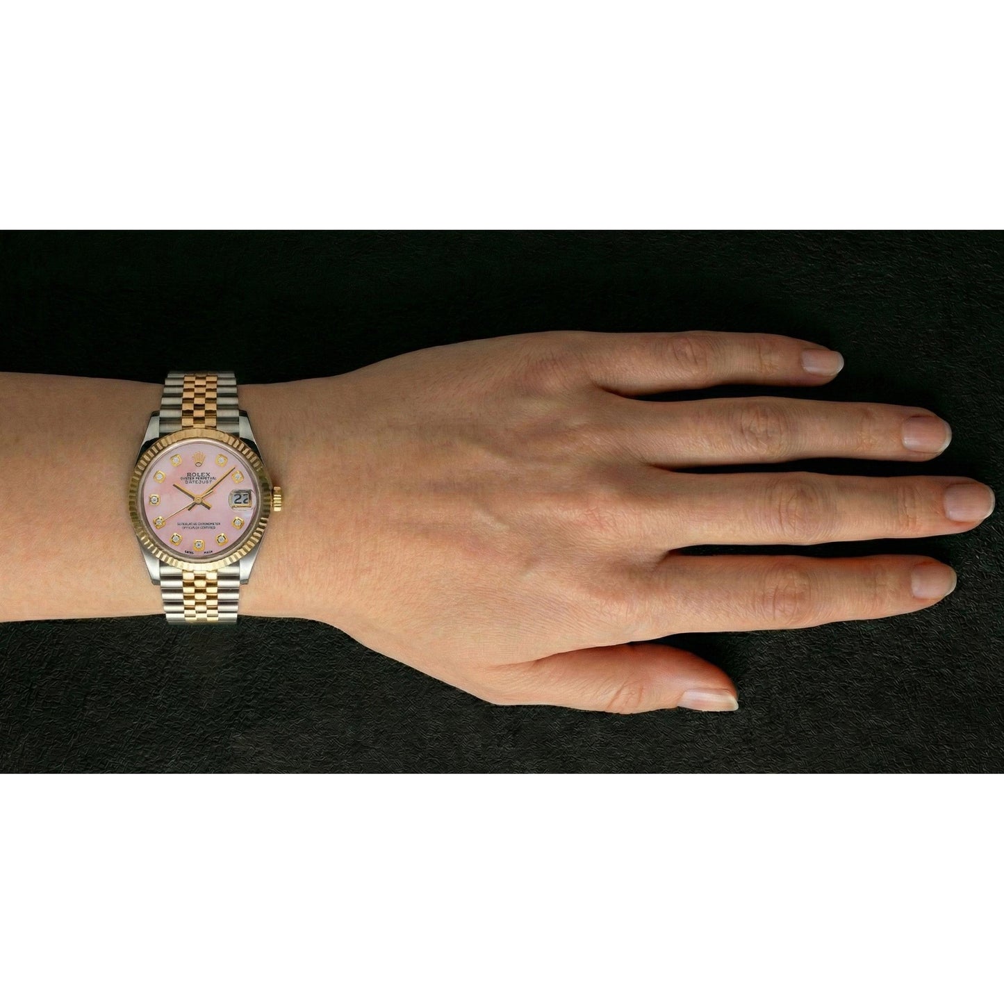 Rolex Datejust 36 mm Pink Mother of Pearl Diamond Dial Two Tone Watch