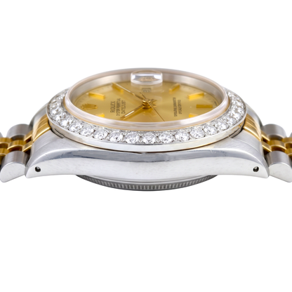 Rolex Datejust Gents Watch Diamond Bezel Gold And Ss Bracelet QUICK SET