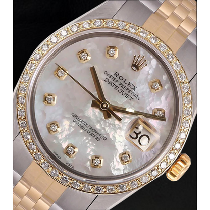 Rolex Datejust Men Watch Mother Of Pearl Diamond Dial Two Tone QUICK SET