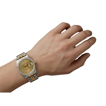 Rolex Datejust Mens Watch Diamond Bezel Two-Tone Bracelet Quick Set
