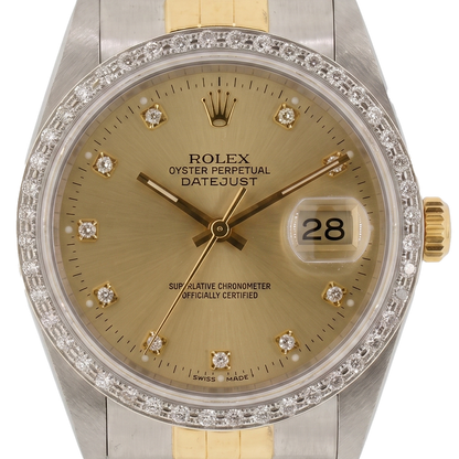 Rolex Datejust Mens Watch Diamond Bezel Two-Tone Bracelet Quick Set