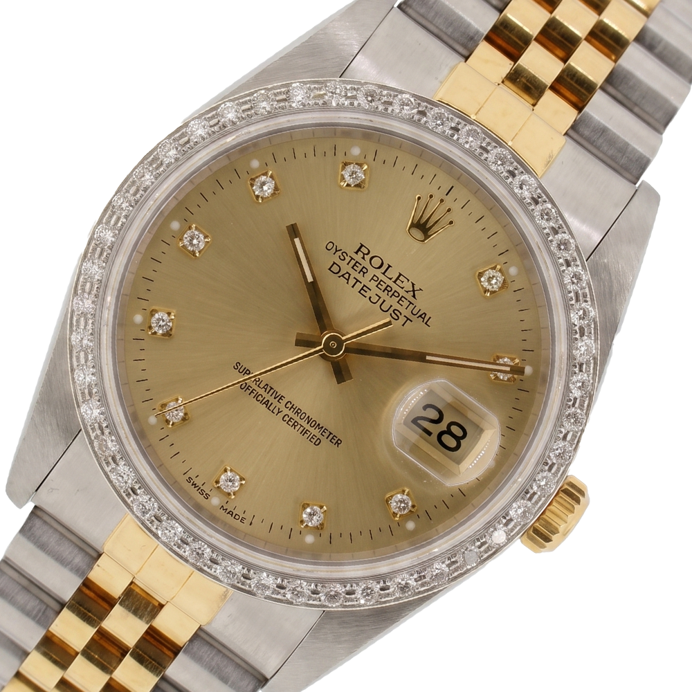Rolex Datejust Mens Watch Diamond Bezel Two-Tone Bracelet Quick Set