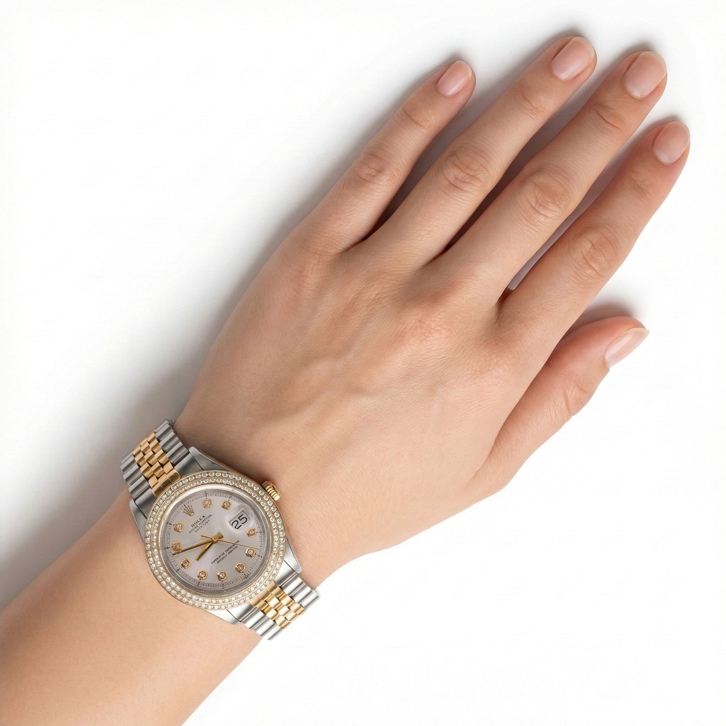 Rolex Datejust Watch Double Row Diamond Bezel Date Just