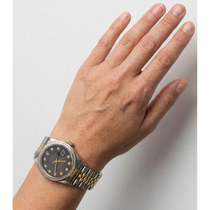 Rolex Datejust Watch Two Tone Men Channel Bezel Diamond