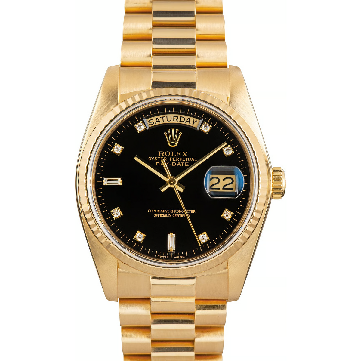 Rolex Day Date 36 Mm Men Watch Bark Finish Yellow Gold 18K Black