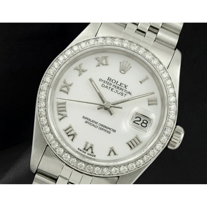 Rolex Dj White Mop Roman Dial Diamond Bezel Ss Jubilee Bracelet QUICK SET