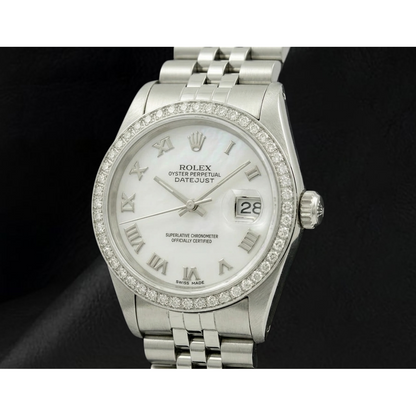 Rolex Dj White Mop Roman Dial Diamond Bezel Ss Jubilee Bracelet QUICK SET