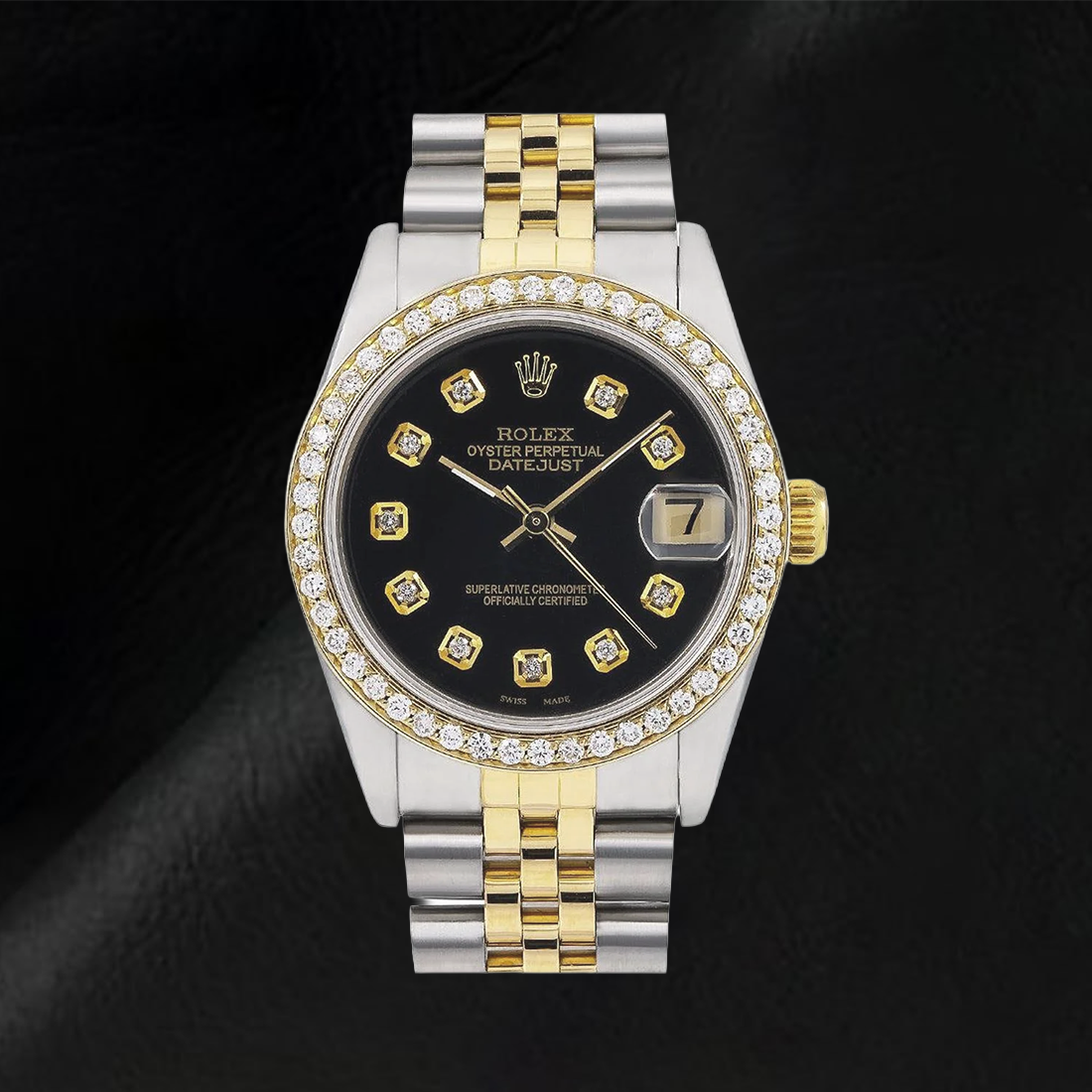 Rolex Mid Size Datejust Diamond Watch Black Midsize Diamond Dial