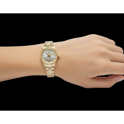 Rolex Oyster Perpetual 24 mm Silver Stick Dial Yellow Gold Watch