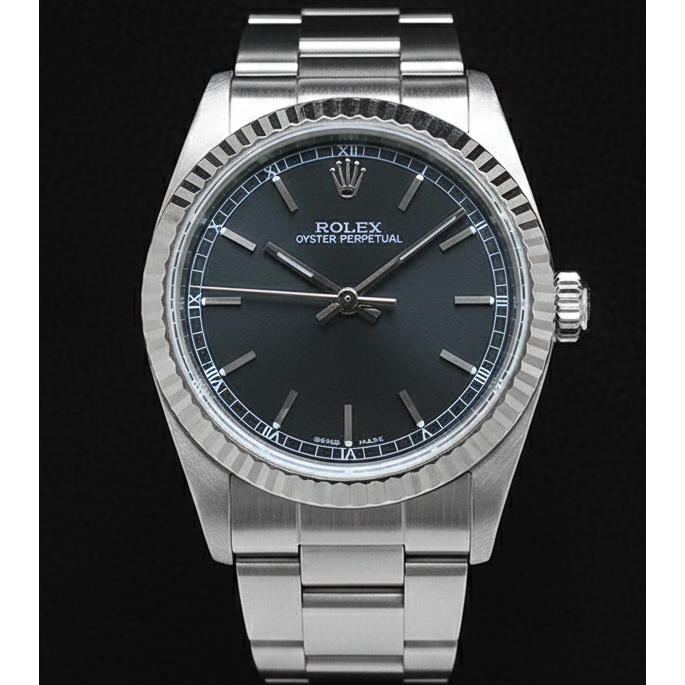 Rolex Oyster Perpetual Black Roman Dial Stainless Steel Men's Watch