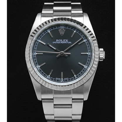 Rolex Oyster Perpetual Black Roman Dial Stainless Steel Men's Watch