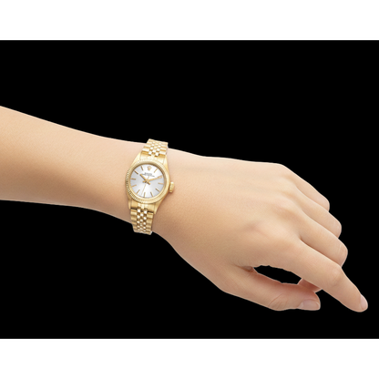 Rolex Oyster Prepetual Silver Stick Dial 24 mm Yellow Gold Ladies Watch