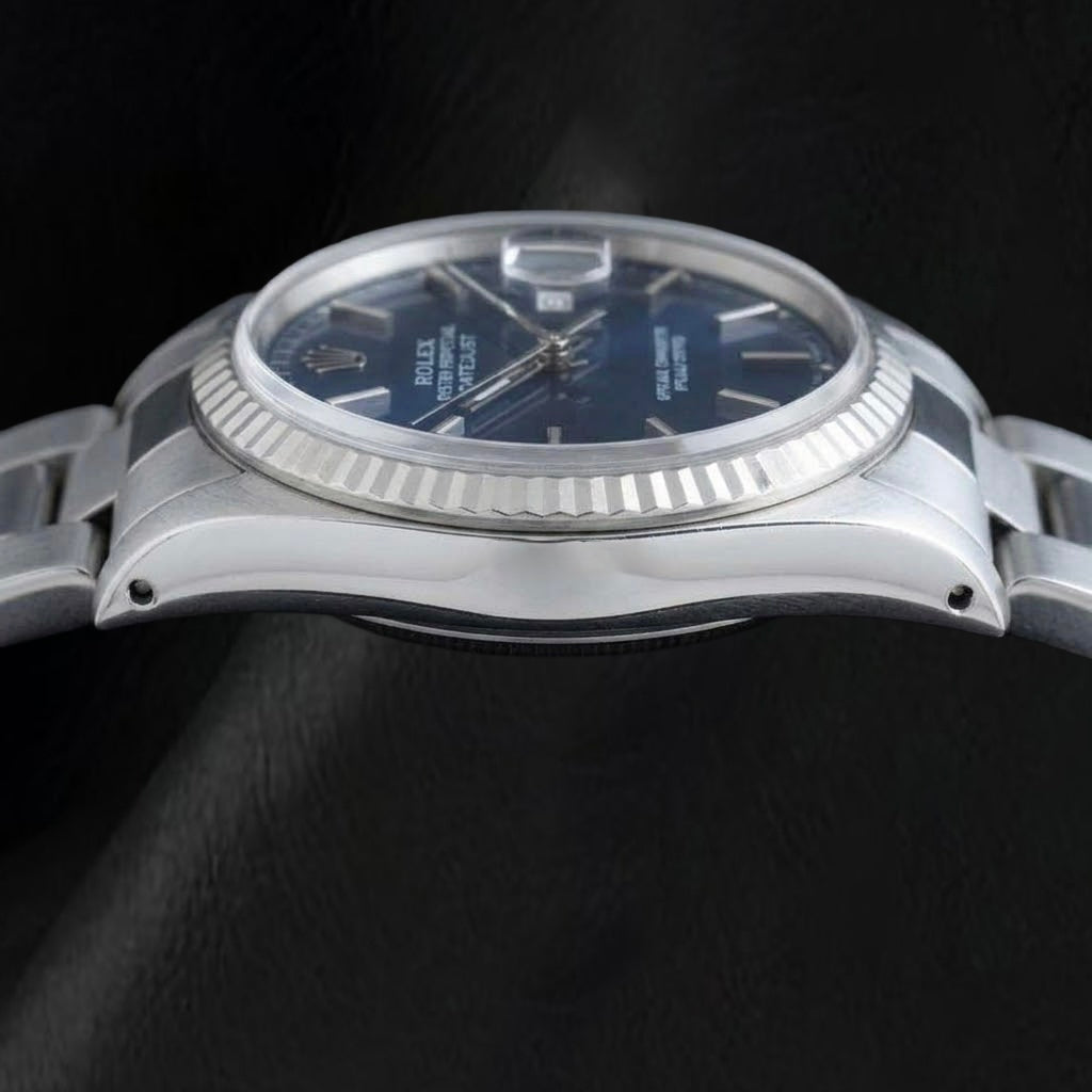 Rolex Blue Stick Dial Datejust 36mm Fluted Bezel Stainless Steel Watch