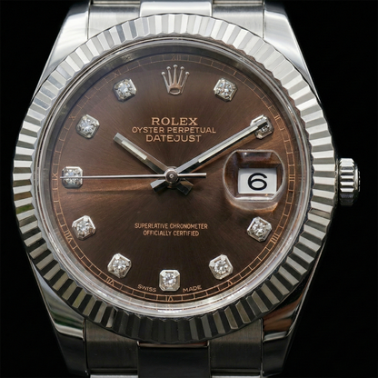 Rolex 36 mm Chocolate Diamond Dial Stainless Steel Watch Oyster Band