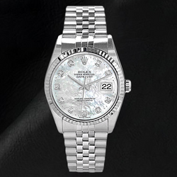 Rolex Date-just 36 mm Stainless Steel Mother of Pearl Diamond Men's Watch