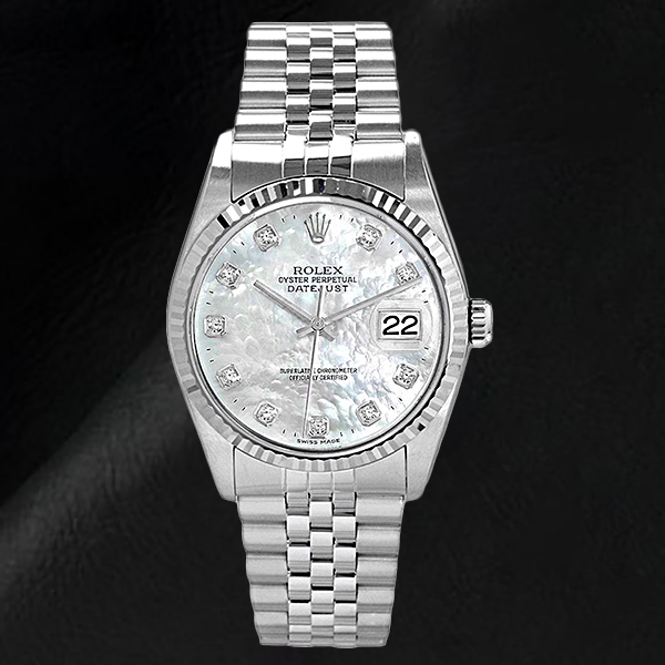 Rolex Date-just 36 mm Stainless Steel Mother of Pearl Diamond Men's Watch