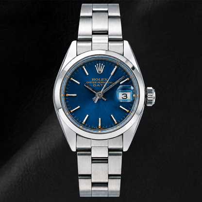 Rolex Date 26mm 6916 Blue Dial Smooth Bezel Stainless Steel Watch