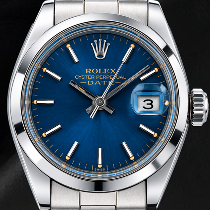 Rolex Date 26mm 6916 Blue Dial Smooth Bezel Stainless Steel Watch