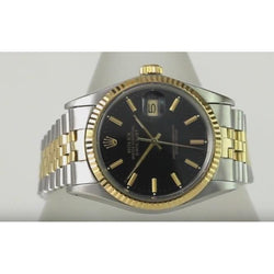 Rolex Date Just 36 Mm Men Watch Two Tone Jubilee Bracelet Black Dial QUICK SET