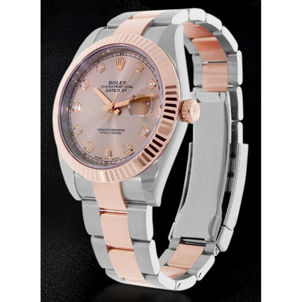 Diamond Dial Fluted Bezel Mens Watch