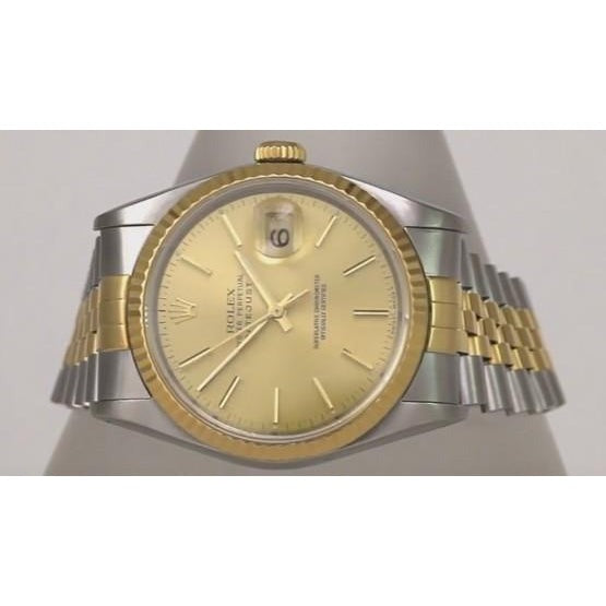 Rolex Date Just Men Watch 36 Mm Champagne Dial Two Tone Bracelet
