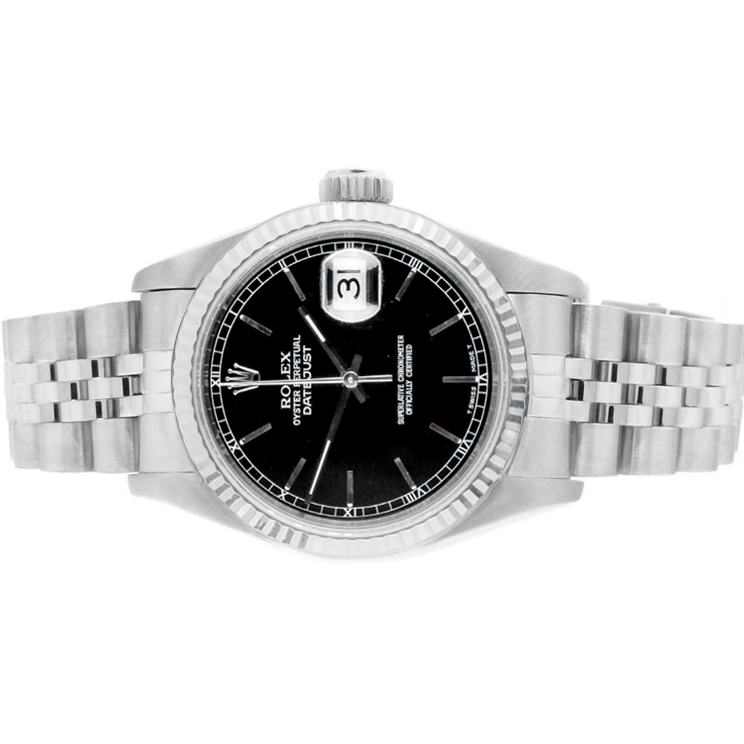 Rolex Date Just Mens 36mm Watch Black Stick Dial Quick Set