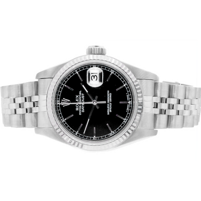 Rolex Date Just Mens 36mm Watch Black Stick Dial Quick Set