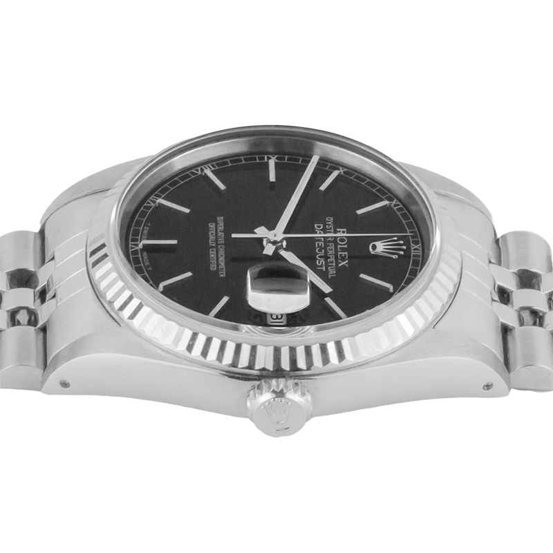 Rolex Date Just Mens 36mm Watch Black Stick Dial Quick Set