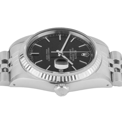 Rolex Date Just Mens 36mm Watch Black Stick Dial Quick Set