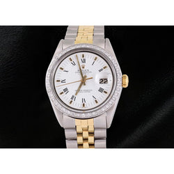 Rolex Date Men Watch Roman Dial Diamond Bezel Two Tone Jubilee