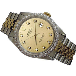 Rolex Date Watch Men Champagne Diamond Dial Bezel Two Tone Jubilee