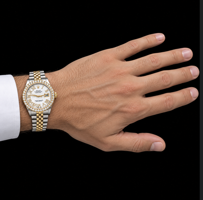 Rolex Datejust 16013 36mm White Mother of Pearl Roman Diamond Dial Two Tone Watch