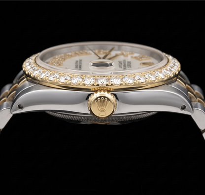 Rolex Datejust 16013 36mm White Mother of Pearl Roman Diamond Dial Two Tone Watch