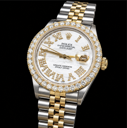 Rolex Datejust 16013 36mm White Mother of Pearl Roman Diamond Dial Two Tone Watch