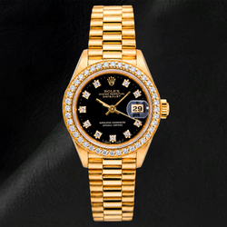 Rolex Datejust 26MM 69178 Black Factory Diamond Dial Diamond Bezel Yellow Gold