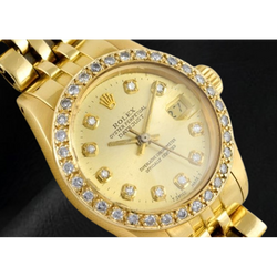 Rolex Datejust 26 mm Champagne Diamond Dial President Watch Yellow Gold